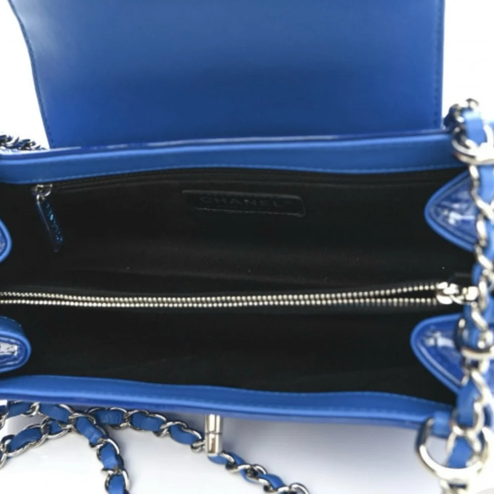 💓CHANEL Cobalt Blue Patent Leather Quilted Coco Shine Accordion Small Flap SHW